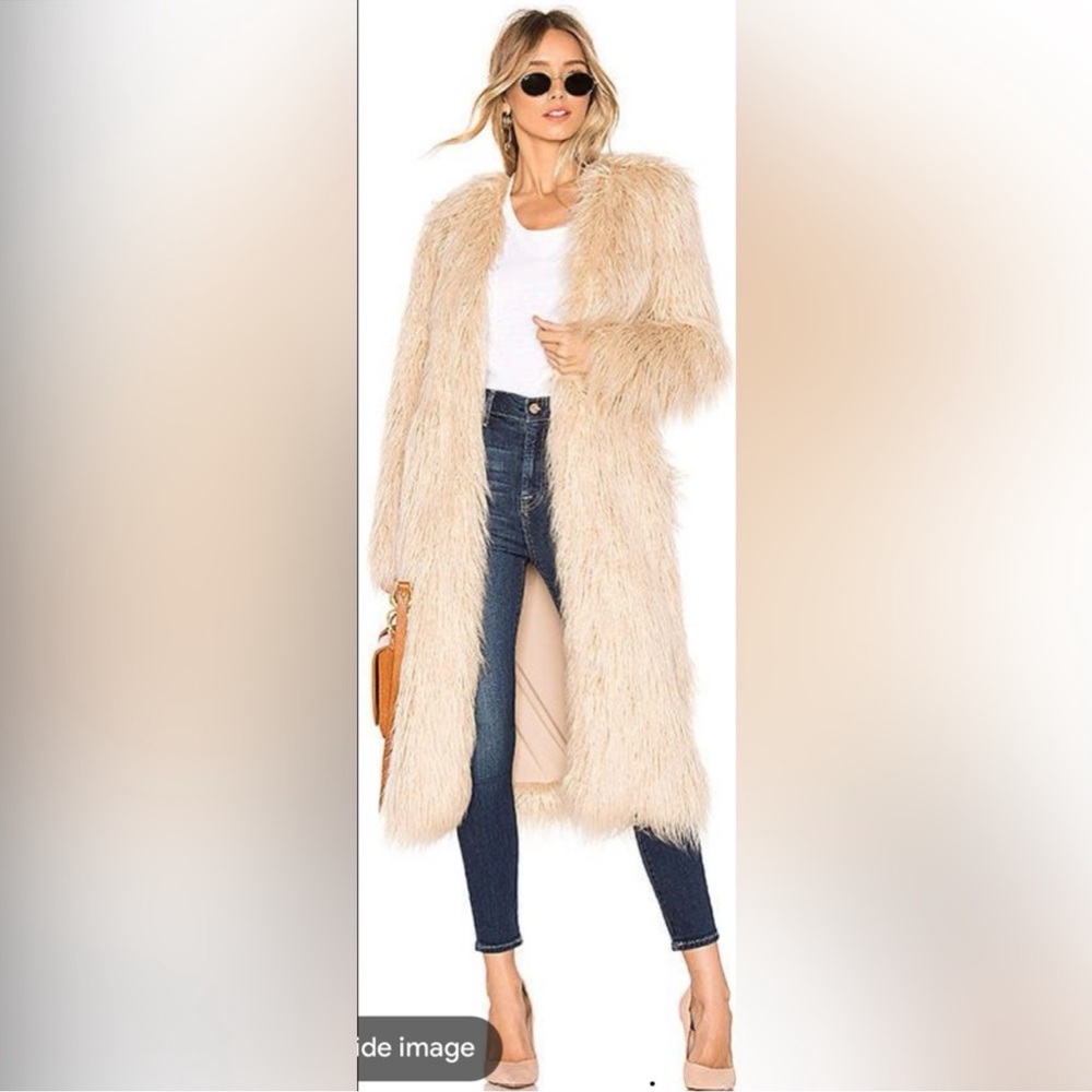 House of Harlow 1960 Long Faux Fur Coat in Cream
